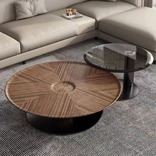 设计师现代极简客厅实木圆形茶几小户型茶几组合家用大小圆桌创意
