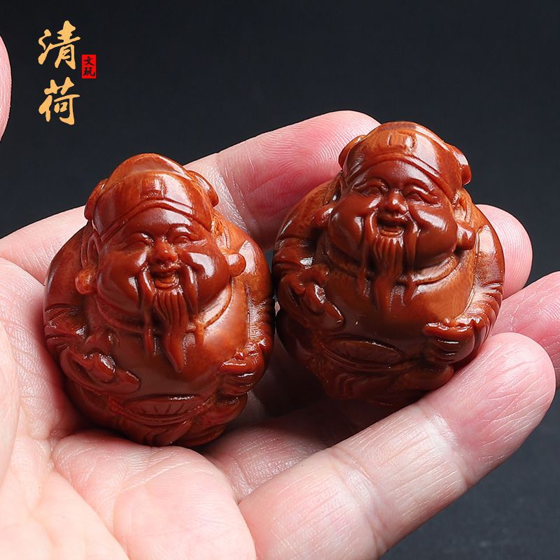 文玩橄榄核手串橄榄核雕刻巴西进口大核财神一对手球手把件橄榄胡
