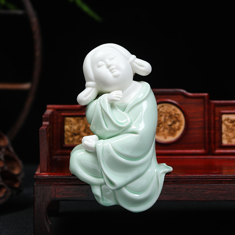 Celadon Tang Dynasty Chubby Girl Character Lady Ceramic Crafts Chinese Soft Wine Cabinet Entrance Domestic Ornaments