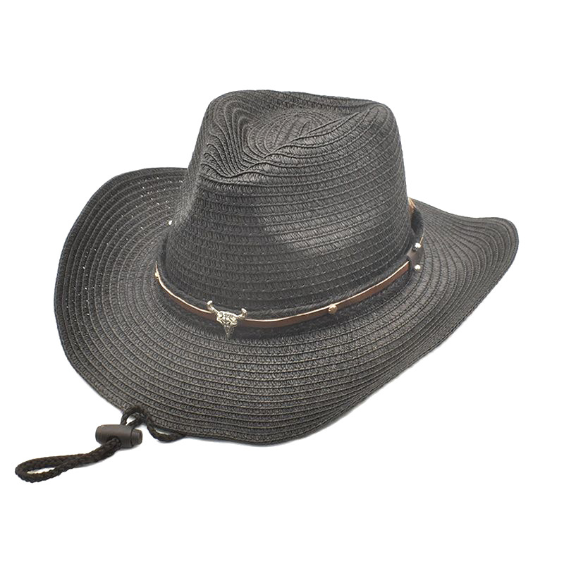 European and American Panama Straw Hat Curling Top Hat Men and Women Curling Cowboy Hat Cow Head Belt Sun Hat Sun Protection Sun Protection Hat