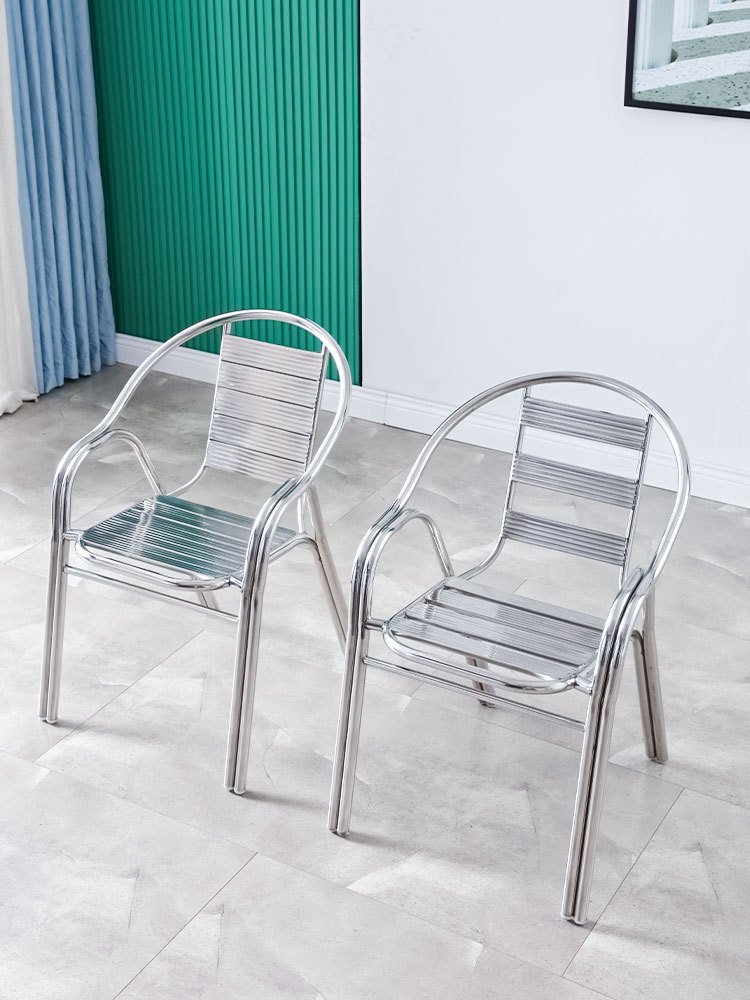 现代简约不锈钢椅子靠背椅户外休闲座椅单人扶手椅金属餐椅凳家用