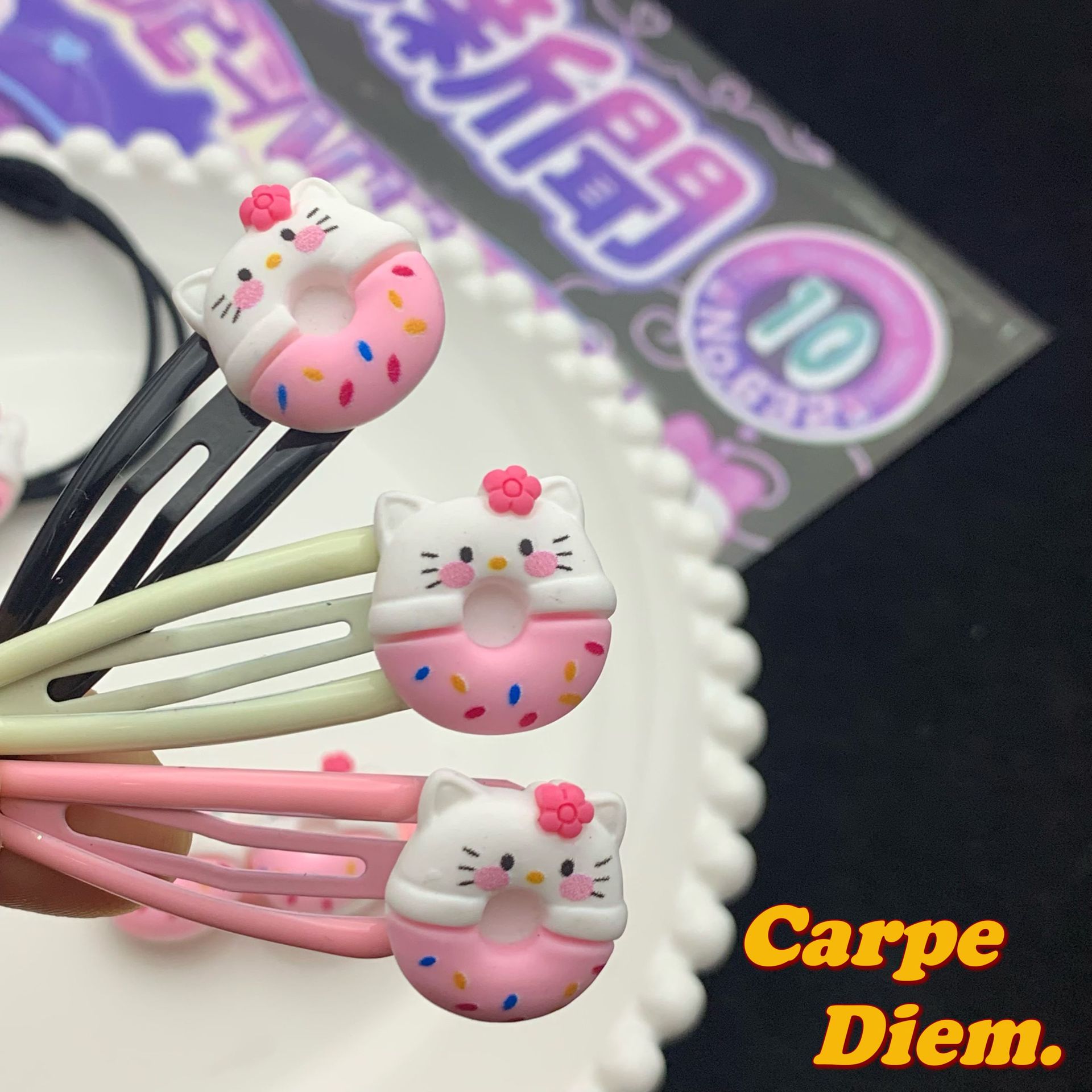 Sweet Girl Kitty Donut Barrettes Hair Rope Cute Good-looking Bang Clip Childlike Barrettes Internet Celebrity Cartoon Hair Accessories