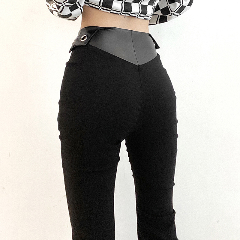 欧美2021秋季跨境时尚新款女装纯色修身显瘦性感包臂喇叭裤休闲裤