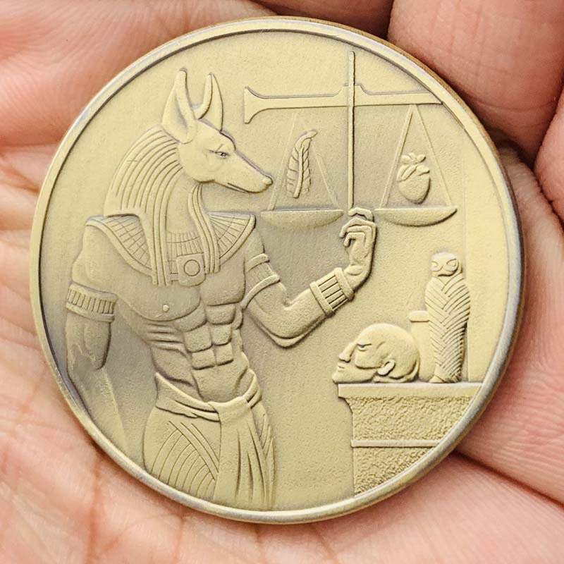 代发 古埃神阿努比斯天秤公平镀青古铜纪念章 收藏把玩硬币纪念币