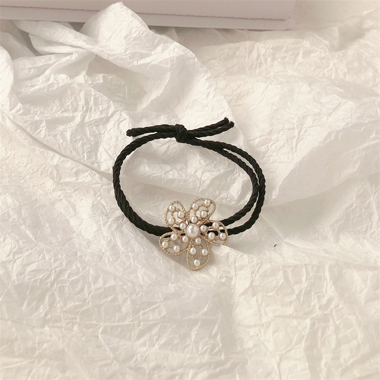 Alloy M Bean Metal Hollow Pearl Headband Hair Band Elegant Korean Internet Famous Leopard Print Rubber Band Hair Rope Hair Accessories