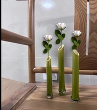 绿竹婚庆桌面摆件装饰绿色竹子竹筒插花园艺造景花瓶新鲜竹杆竹竿