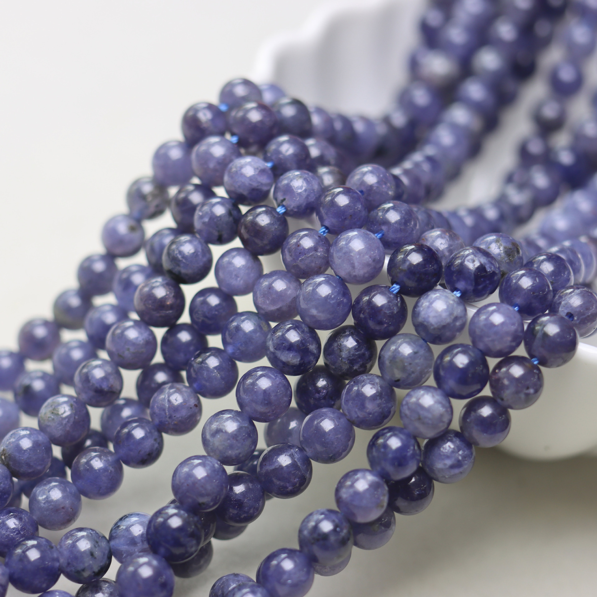 天然水晶堇青石圆珠 散珠 串珠 手串隔珠手工diy饰品配饰材料批发