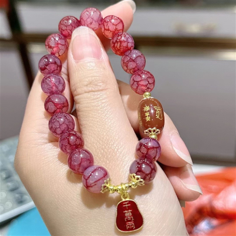 天然血丝龙鳞纹手链龙麟凤血玛瑙龙纹手串项链玉器饰品直播货源