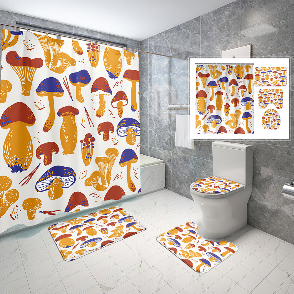 Kaola Squirrel Digital Printing Shower Curtain Four-Piece Set Home Bathroom Toilet Mat Three-Piece Cartoon Animal Shower Curtain