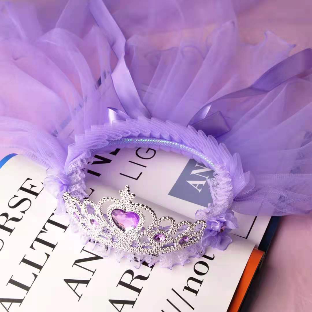 儿童冰雪奇缘皇冠花环头纱公主王冠花朵披纱旅游景区头饰婚纱头饰