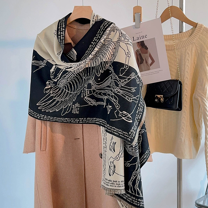 仿羊绒围巾女冬季礼盒装春秋外搭加厚保暖高端妈妈旗袍披肩办公室