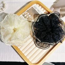 高级感珍珠网纱大肠发圈百搭气质小香风发绳丸子头高马尾头绳发饰