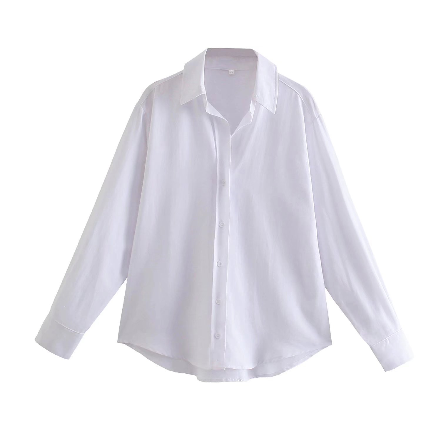 批发跨境2022欧美风春女装新款白色长袖宽松牛津衬衫a9os2187