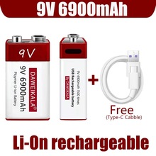9V 6900mAh 锂离子充电电池微型 USB 电池 9v 锂电池，适用于万用