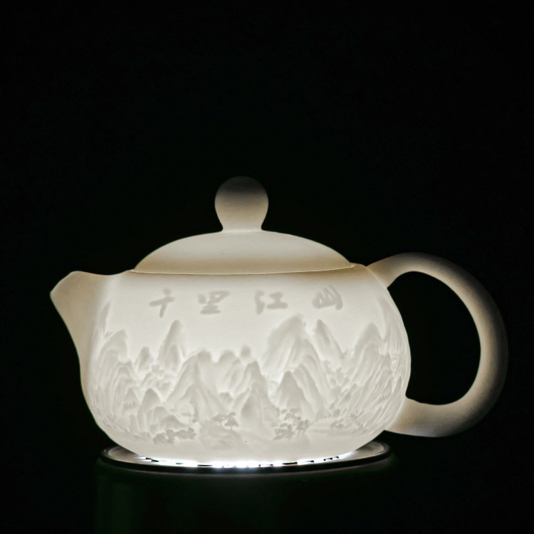 素烧白瓷西施壶手工浮雕三才盖碗陶瓷功夫茶具单品家用纯色小茶杯