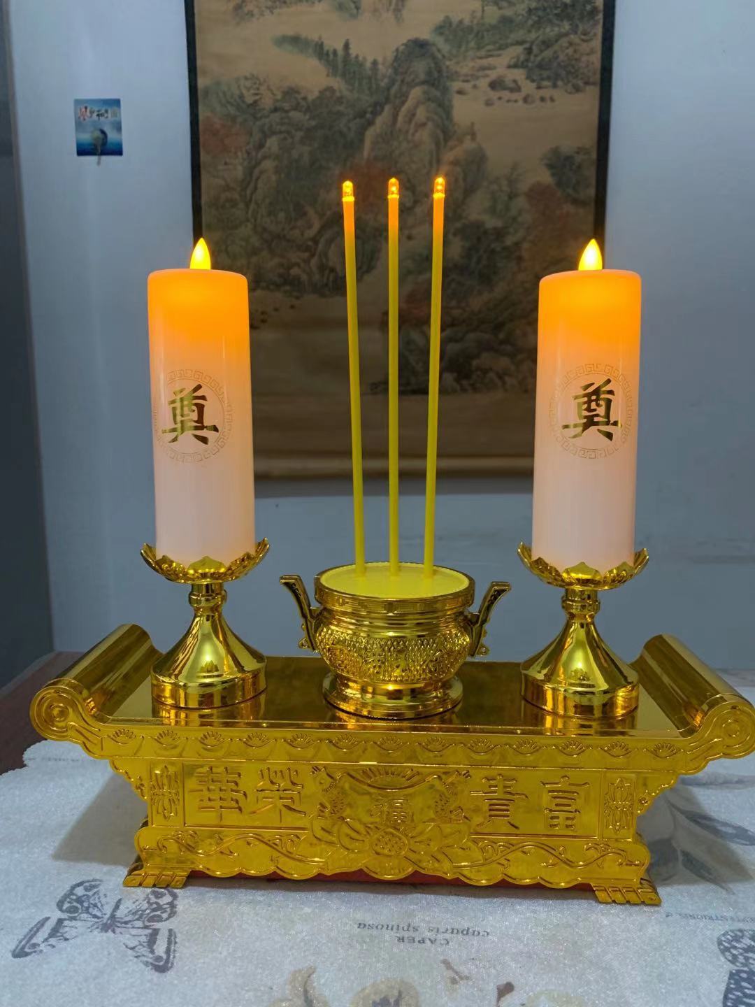 厂家跨境货源奠字白事殡葬殡仪蜡烛灵堂祭祀led电子香炉电烛台