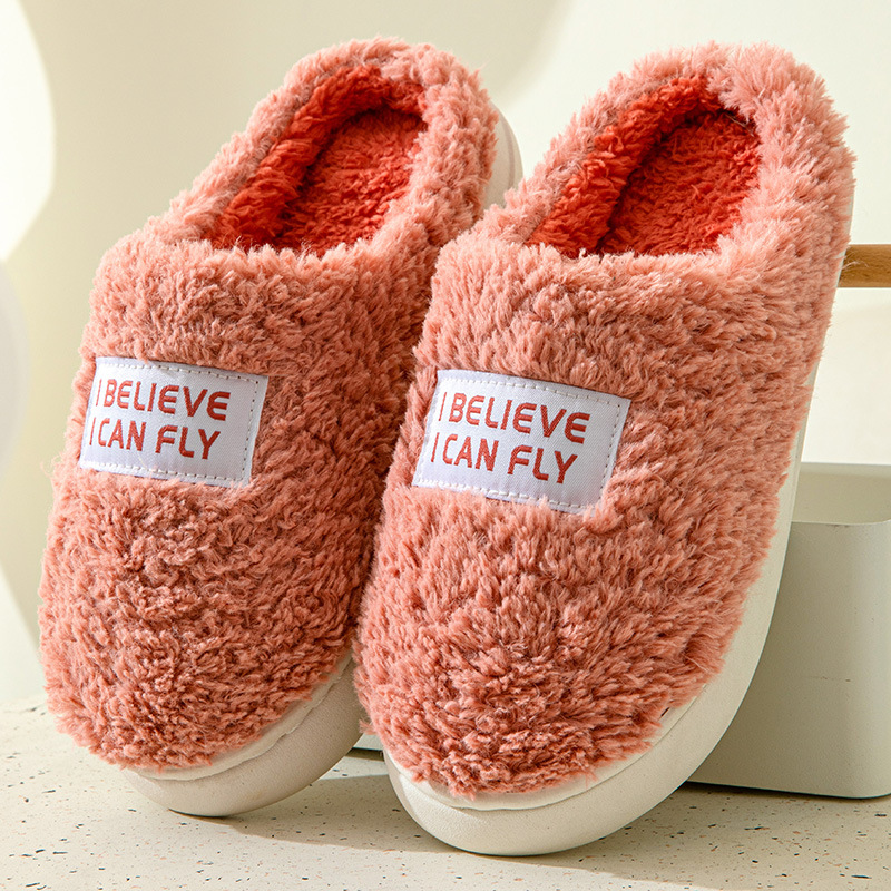 Winter New Fleece-Lined Fluffy Thick-Soled Cotton Slippers Women's Autumn Slippers Indoor Non-Slip Home Plush Cotton Slippers Wholesale