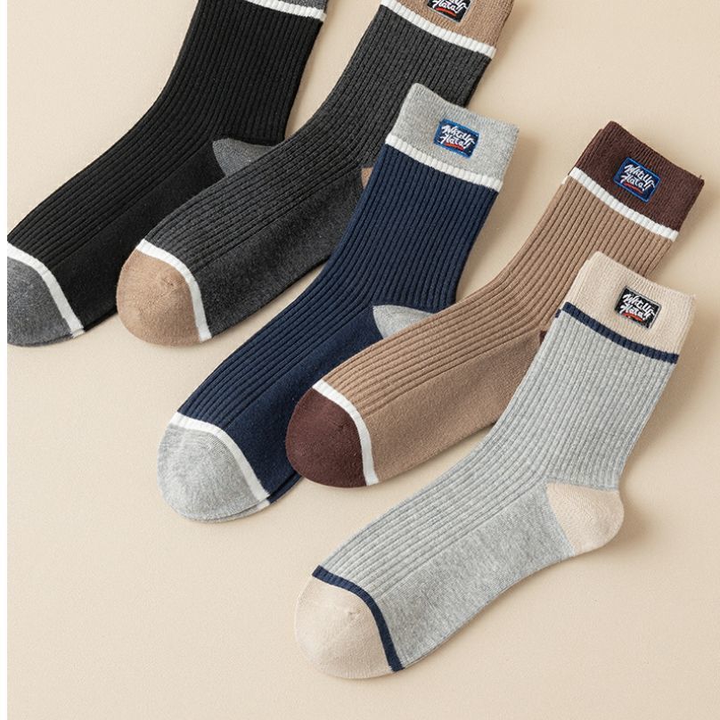 Men's Business Socks Screw Type English Men's Socks Winter Men's Mid-Calf Sweat Absorbing and Deodorant Athletic Socks Breathable Socks