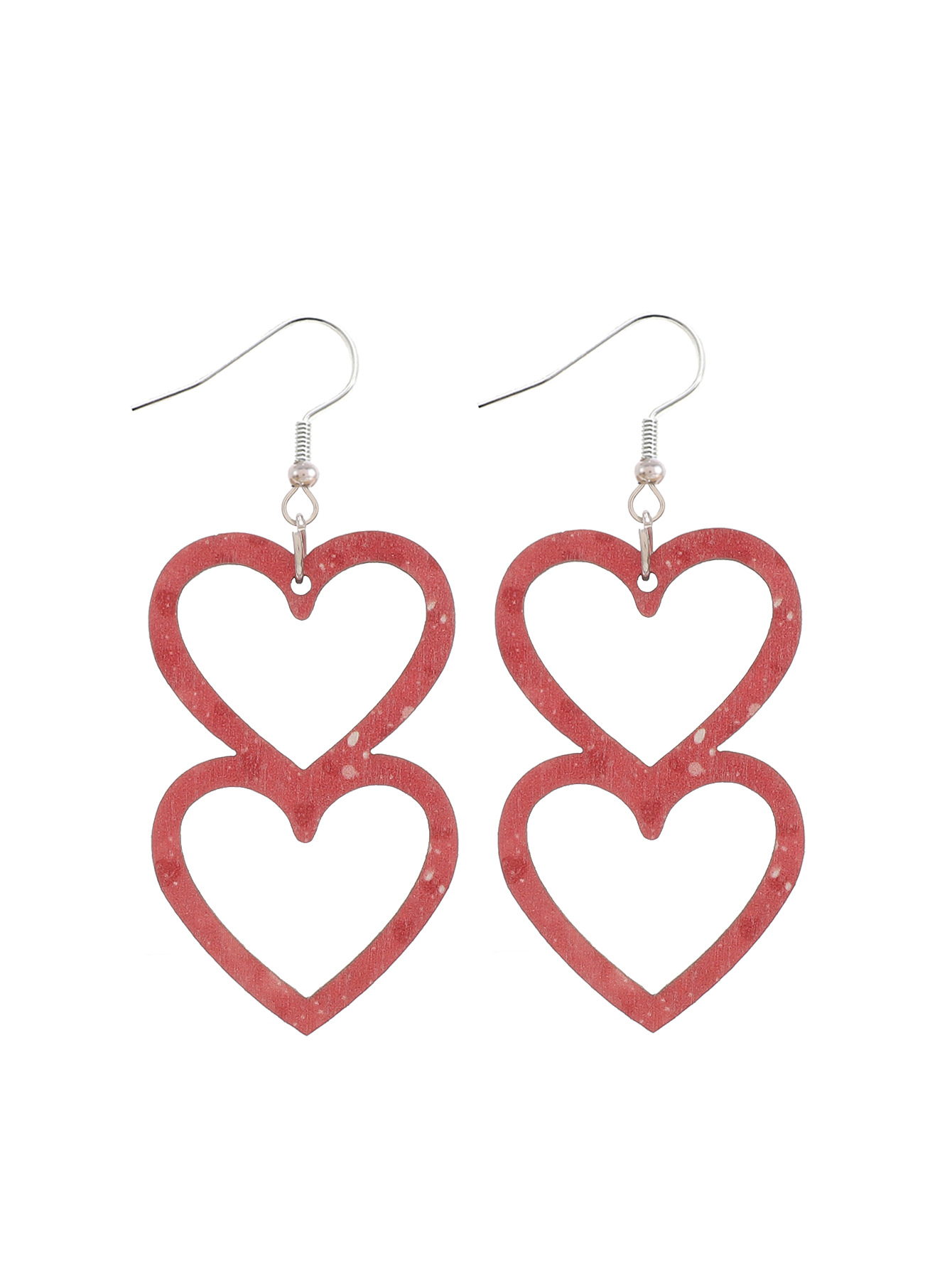 Cross-Border Valentine's Day Double Layers Loving Heart Plaid Earrings Heart-Shaped Wooden Earrings Aliexpress Amazon