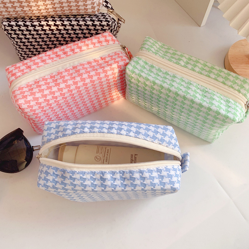 Korean Fashion All-Match Houndstooth Cosmetic Bag Wash Bag Lady's Bag Clutch Convenient Large Capacity Buggy Bag