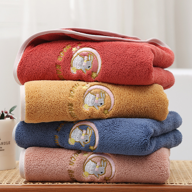 Wholesale Bath Towel Female Coral Fleece Thickened Adult Absorbent Household Non-Cotton Beach Towel High-End Bath Towel Embroidered Moon Rabbit