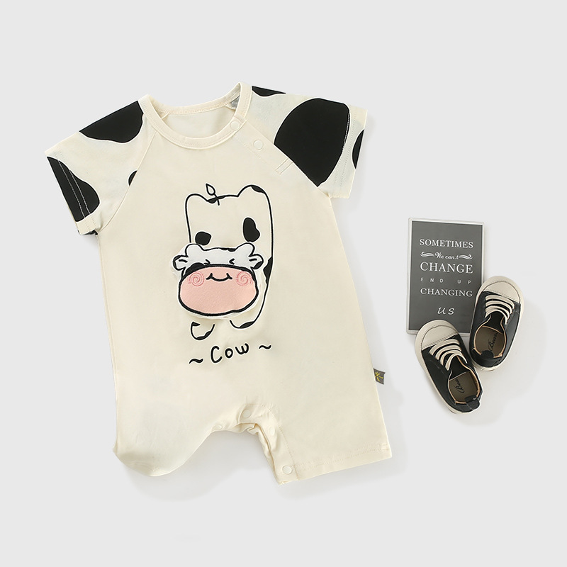 婴儿连体衣24年夏季新款男宝宝小奶牛短袖衣服新生儿衣服婴儿服装