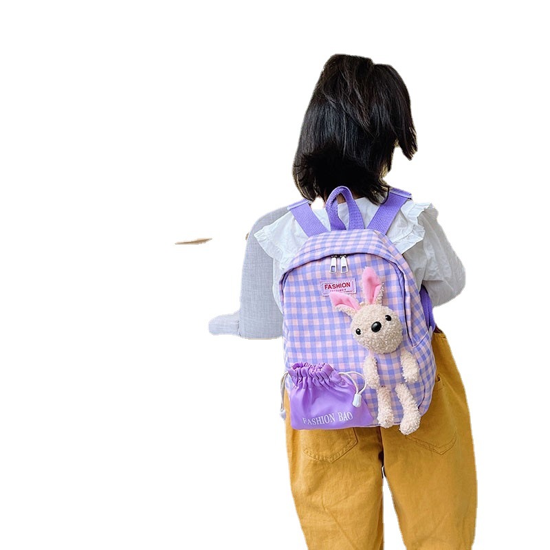 Elementary School Children's Backpack Cartoon Rabbit Kindergarten Small Schoolbag Casual Lightweight Plaid Boys and Girls Small Backpack