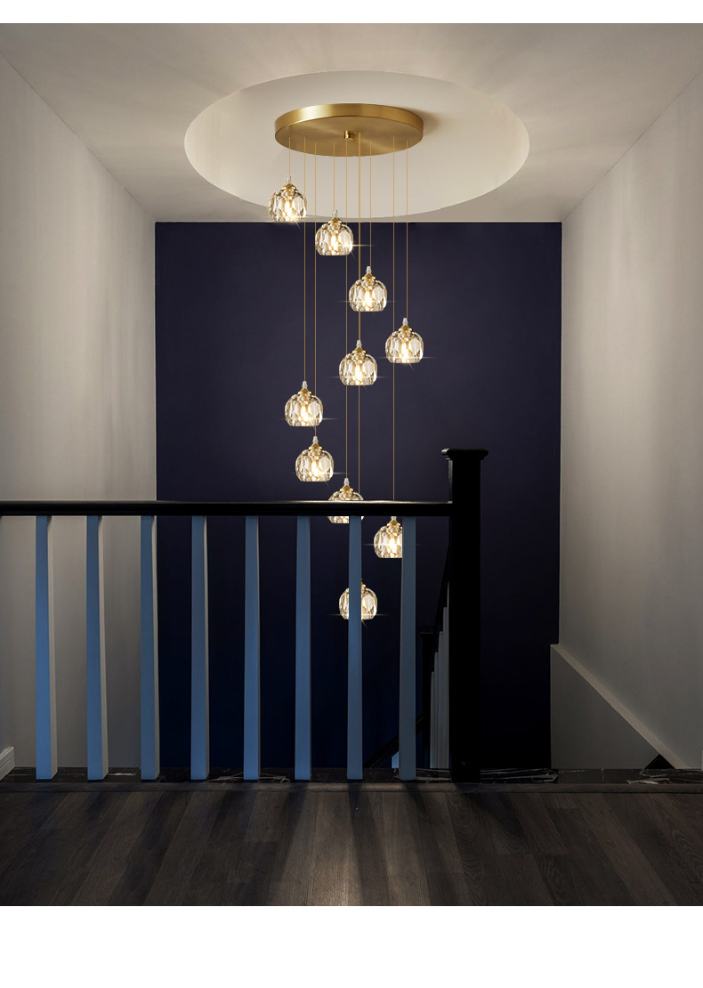 水晶复式楼梯吊灯现代简奢大厅复式楼别墅跃层楼梯旋转中空长吊灯