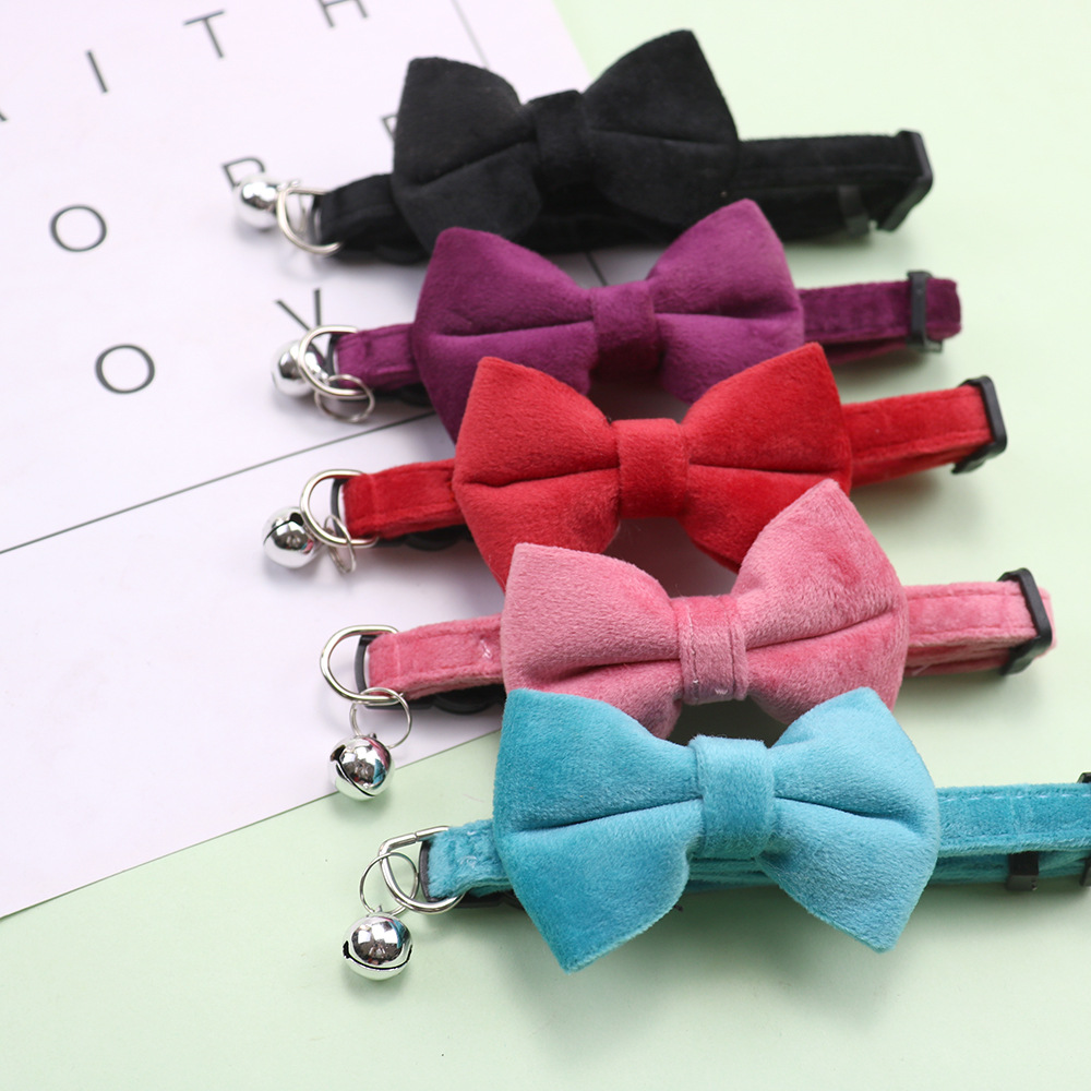 New Pet Bow Collar Suede Cat Collar Cute Bell Bow Plush Dog Collar Wholesale