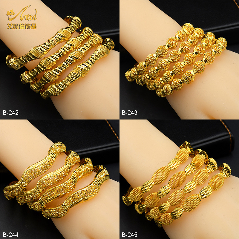 新款24k迪拜沙金手镯新娘结婚饰品金镯子印度中东女式金手镯现货