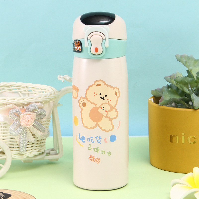 Creative 316 Stainless Steel Cartoon Pea Cup Student Portable Smart Insulation Cup Temperature Measurement Cute Vacuum Bomb