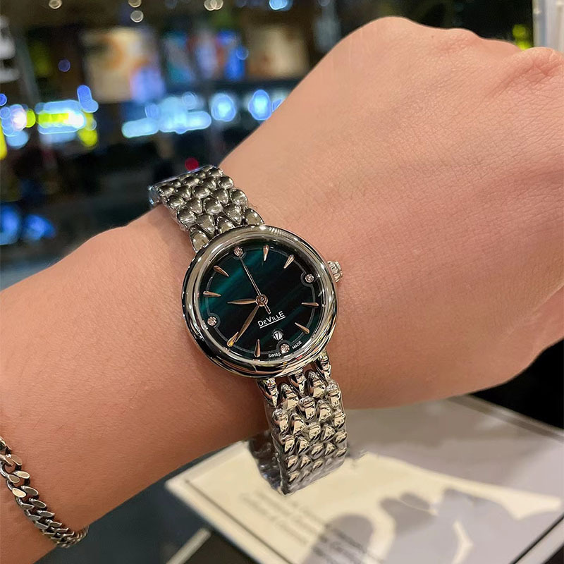 欧家蝶飞系列小红书爆款复古绿水滴钢带瑞士石英手表小众手表批发