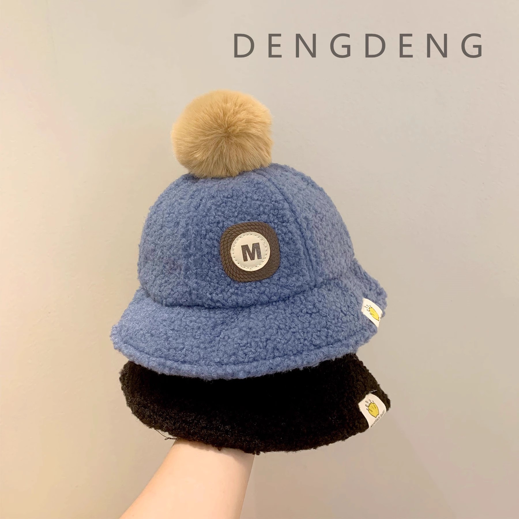 宝宝羊羔毛帽子冬季加绒保暖韩版ins男童出游渔夫帽1岁儿童盆帽潮