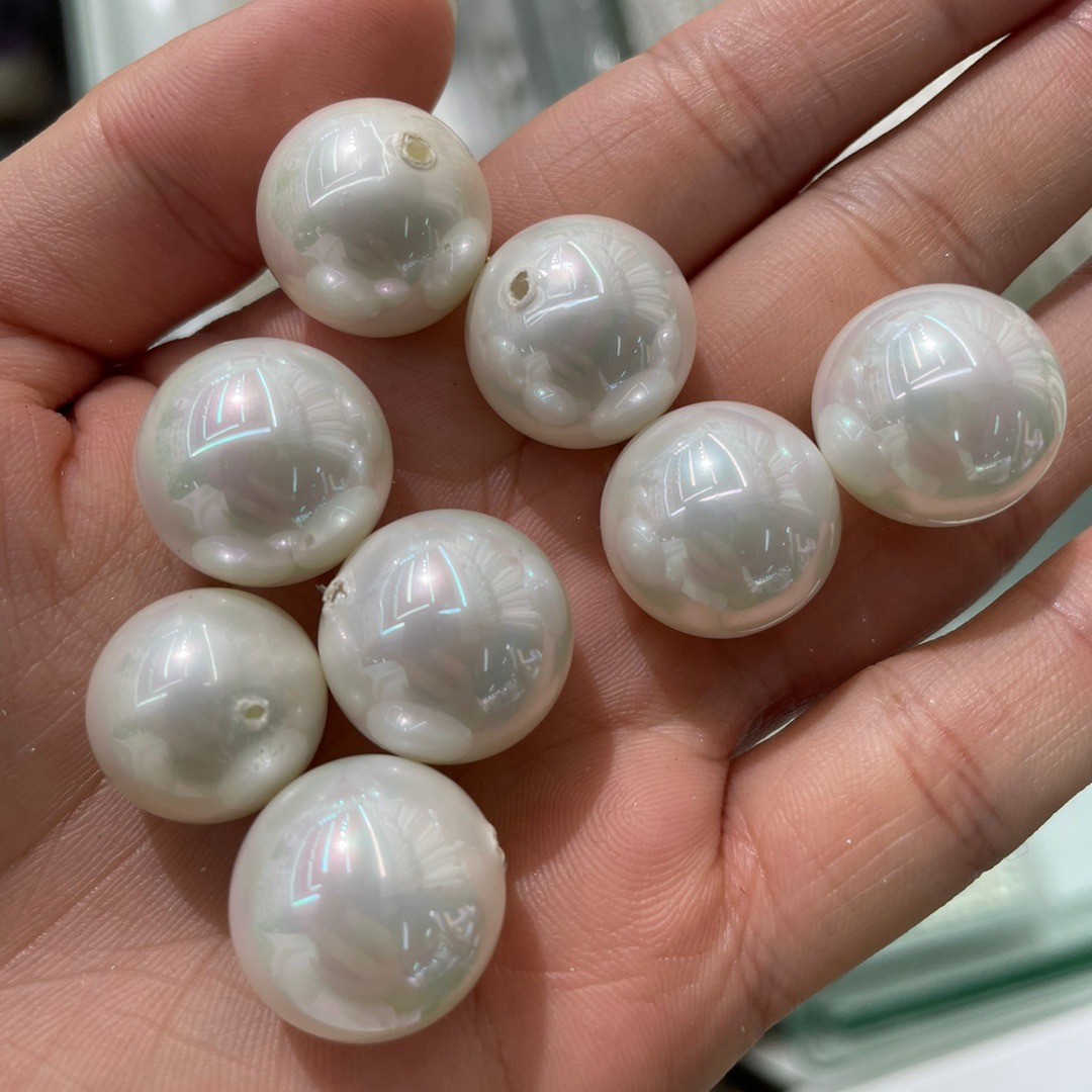 18mm半孔单孔贝珠散珠 贝壳珍珠单颗圆珠diy手工饰品材料配饰配