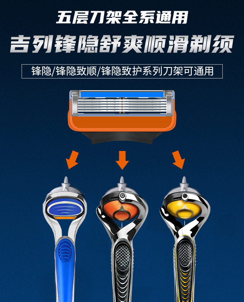 吉列锋隐剃须刀手动男士刮胡刀吉列锋速5层剃须刀片1刀架1刀头