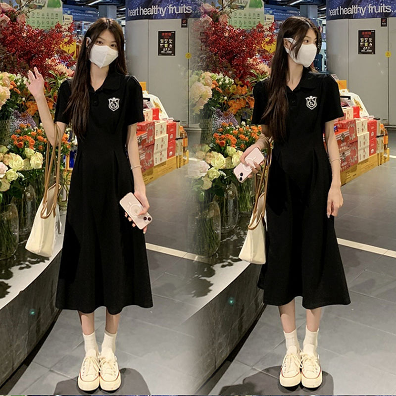 Collar Little Black Dress Summer Sweet Retro Fashion Tummy Hiding Slimming Dress Mid-Length Overknee Dress Fashion