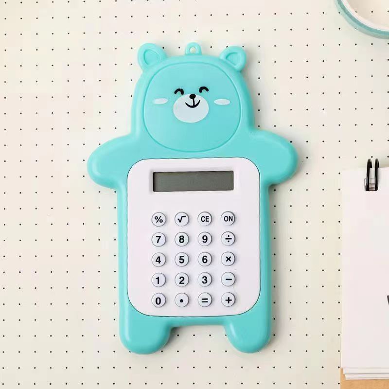 Mini Cartoon Student Calculator Cute Colorful Bear Rubber Button 8-Digit Digital Display Mini-Portable Computer