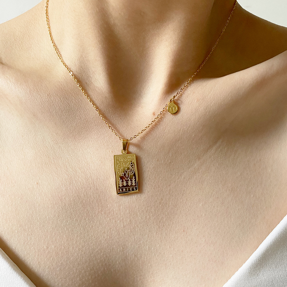 欧美方牌吊坠首饰项链女 12十二星座项链 流行锁骨链网红跨境饰品