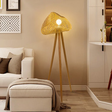 北欧创意落地灯简约现代日式客厅卧室床头立式实木竹艺三脚架地灯