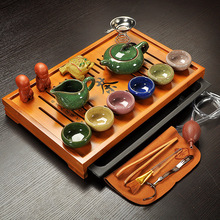 冰裂紫砂陶瓷功夫茶具套装家用茶壶茶杯整套竹子实木茶盘茶台跨境