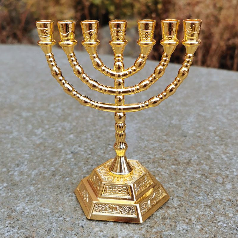 犹太教七头金灯台装饰道具酒店家居摆件浪漫烛光晚餐复古蜡烛台