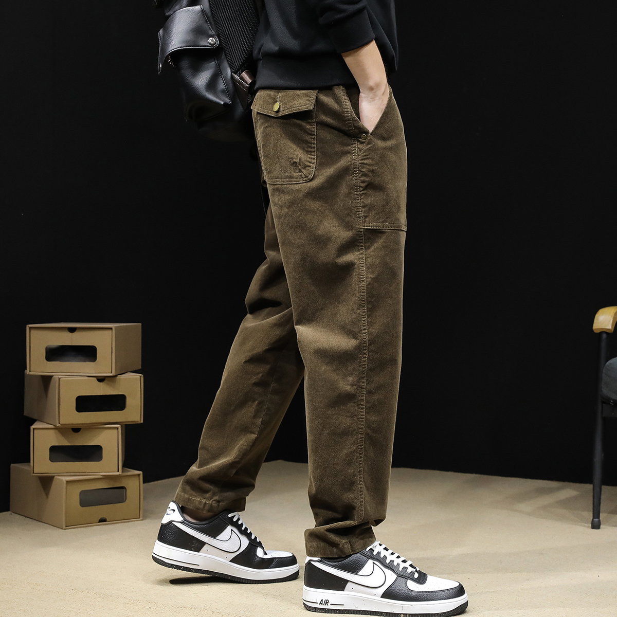 灯芯绒休闲裤男秋冬2023新款直筒春秋款男士裤子宽松大码秋季男裤