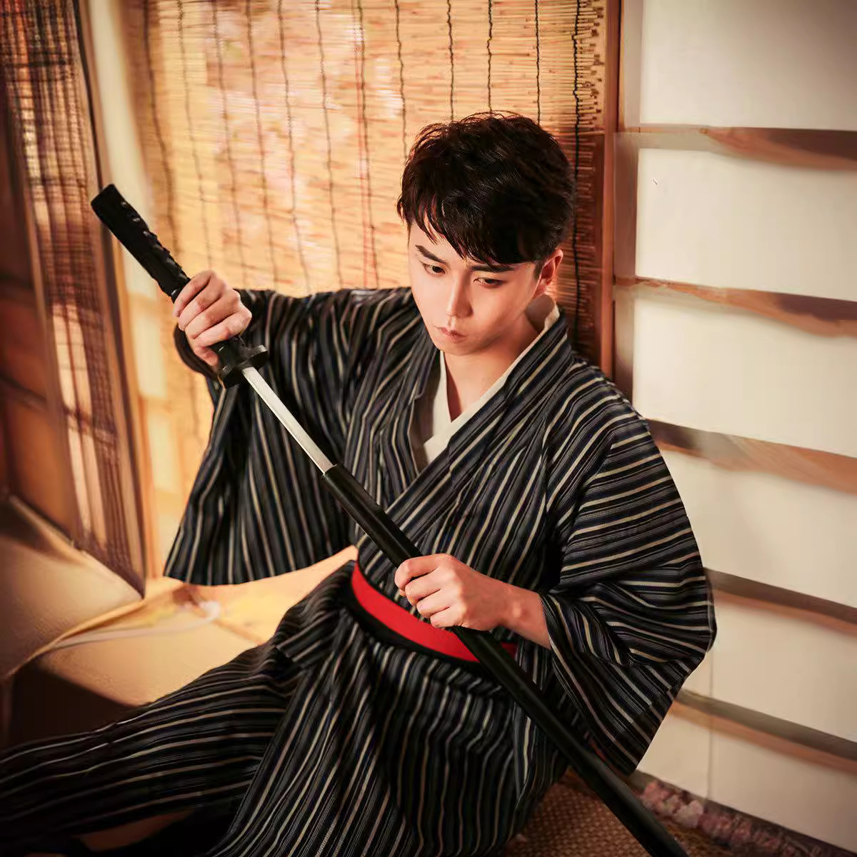 新品日本和服男传统正装免熨烫旅游摄影日式剧本杀道具写真和服