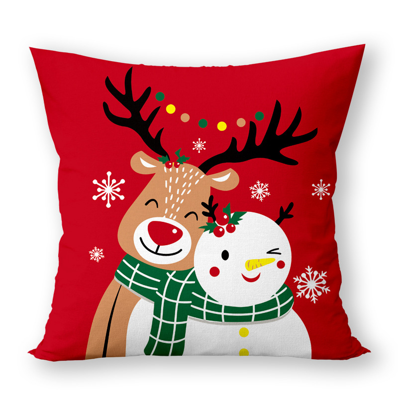 [Clothes] Snowman and Elk Christmas New Year Pillow Double-Sided Pattern Christmas Removable and Washable Cute Cushion