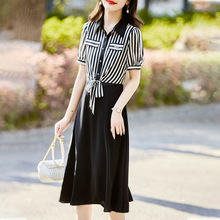 衬衫裙子小众设计感夏季时尚假两件收腰显瘦条纹连衣裙魅丽68021