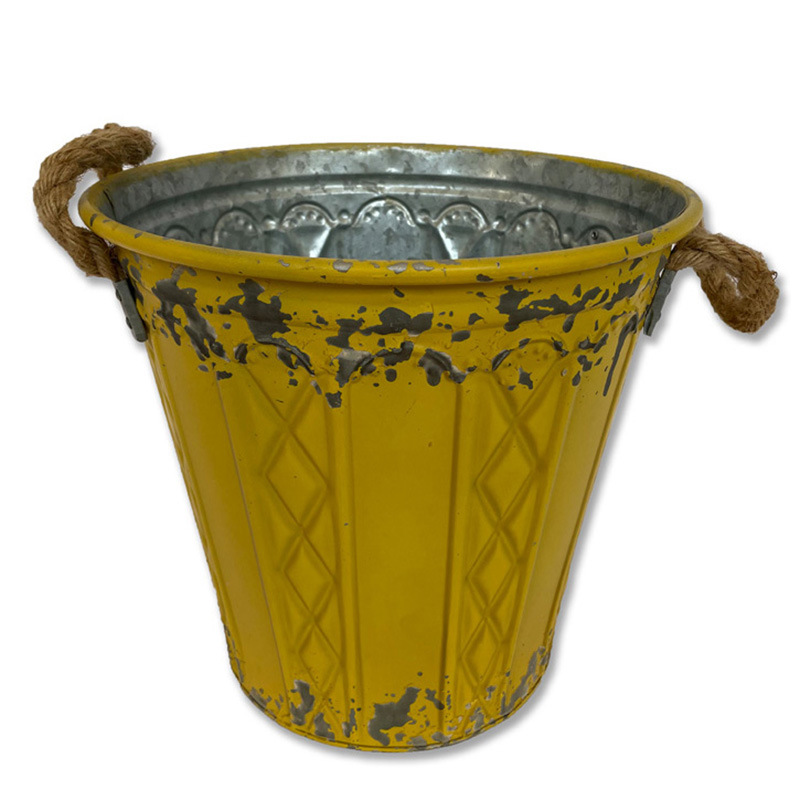 Cross-Border Colored Iron Sheet Flower Bucket Retro Iron Art Vase DIY Handmade Binaural Pattern Cylinder Vase Spot