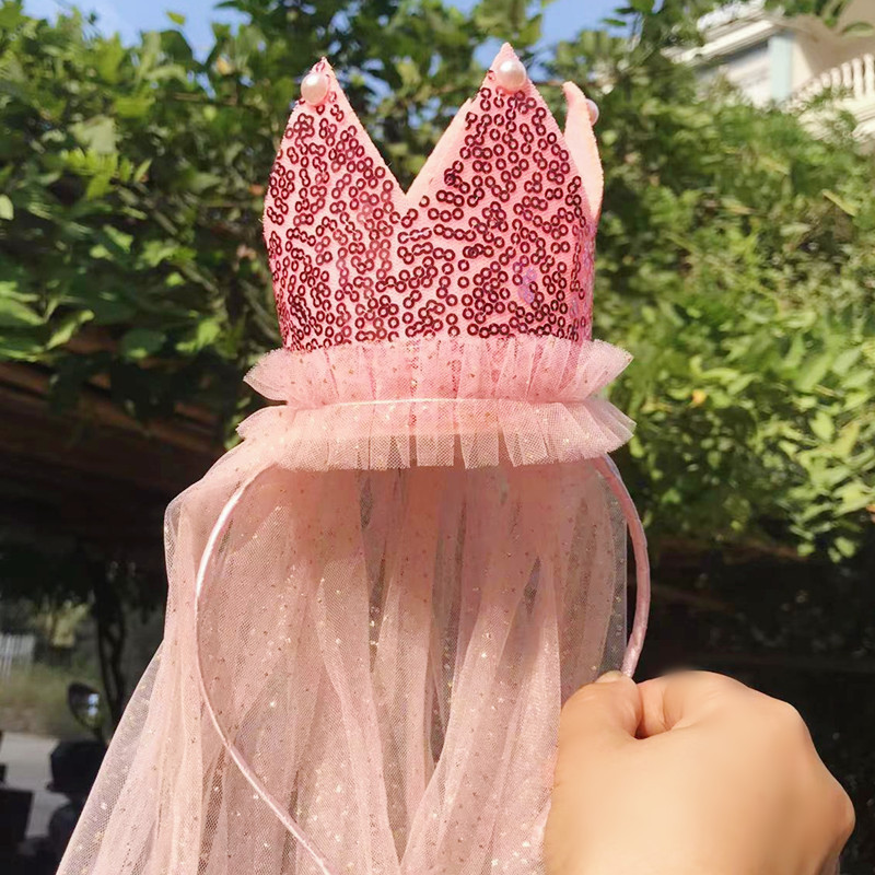 New Handmade Lace Yarn Children's Crown Hair Accessories Flower Small Girls Sequins Gift Exquisite Headdress Wholesale