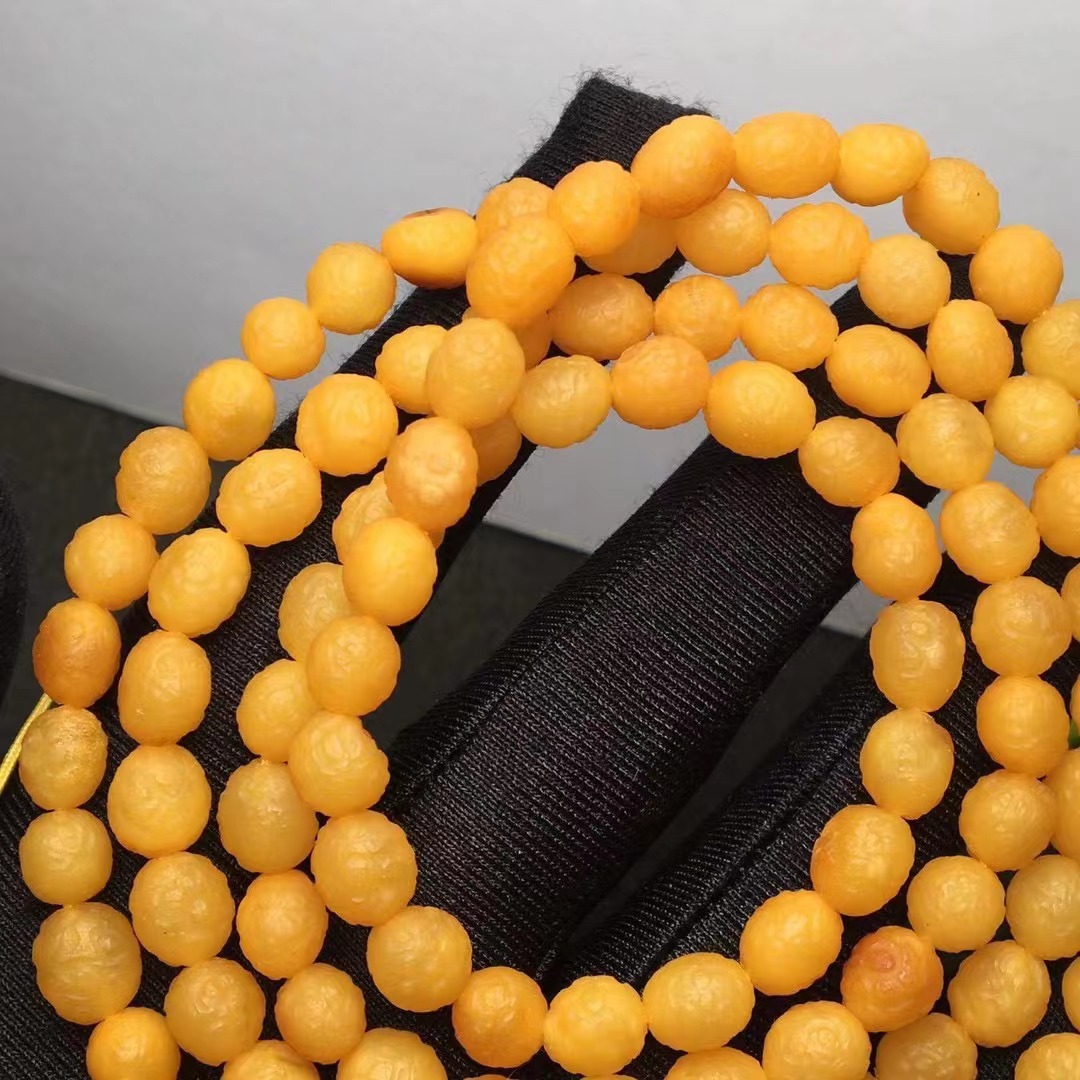 琥珀蜜蜡海漂籽108佛珠项链多圈手链蜡质浓郁
