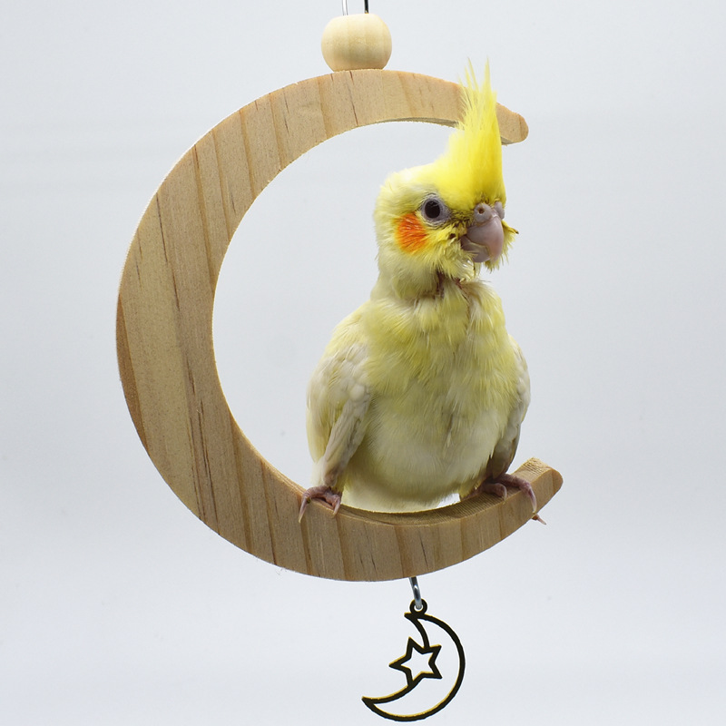 鹦鹉鸟玩具秋千鹦鹉吊环月亮站架站台站杆松木鸟笼用品亚马逊新款