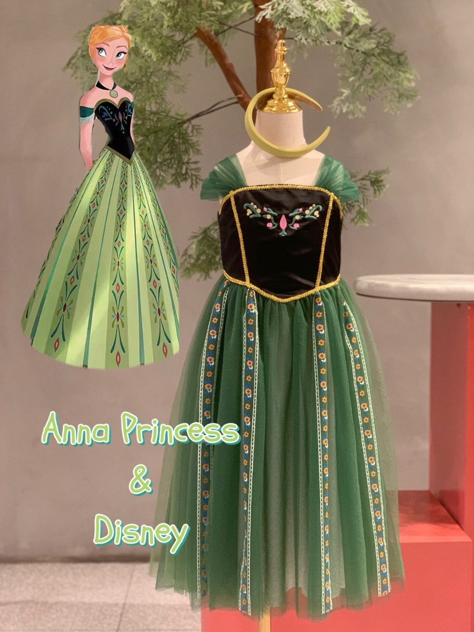 绿色蓬蓬裙安娜公主裙送发箍女童裙子头像长款t恤衣裙连衣裙20夏装